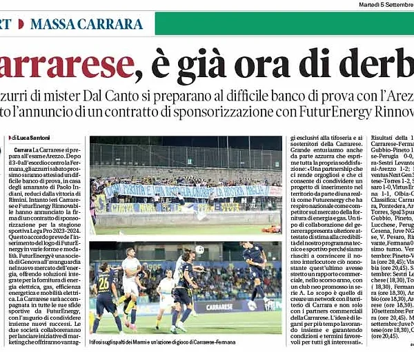 La Carrarese Calcio e FuturEnergy Rinnovabile insieme per la stagione 2023/24